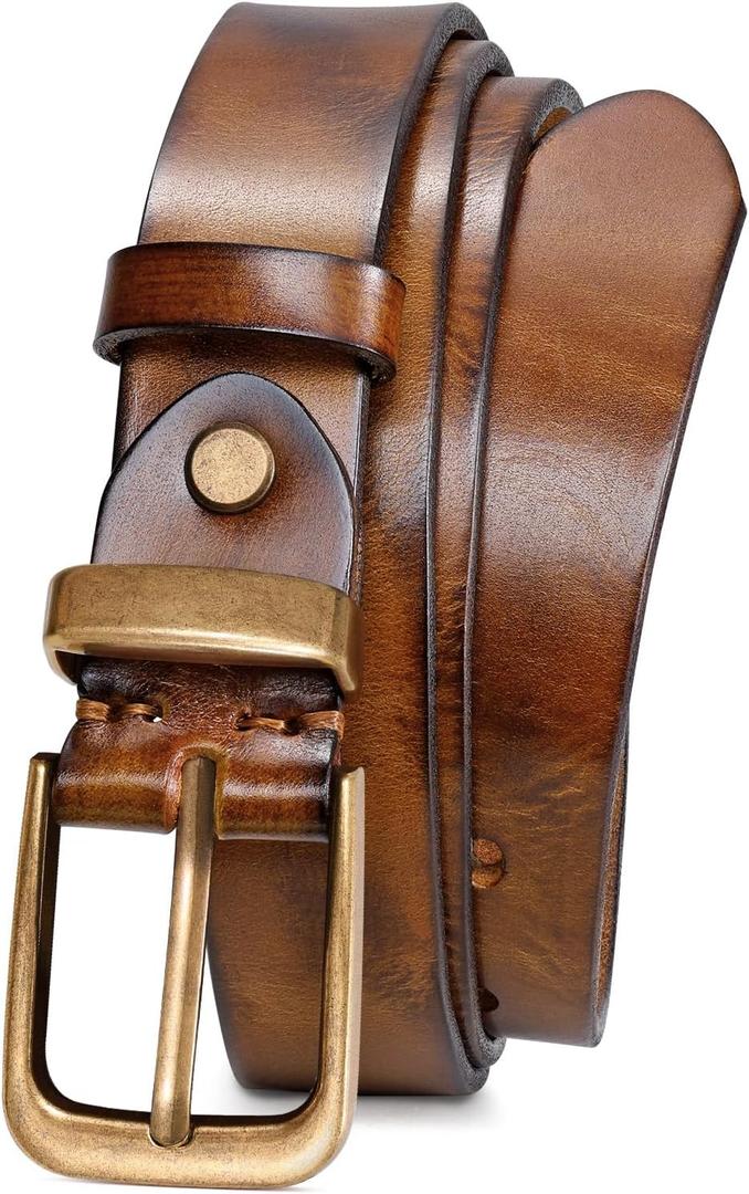 JASGOOD Women Belt Genuine leather Belt with Vintage Metal Buckle,Ladies Full Grain Leather Belt for Jeans Pants (Brown, Medium)