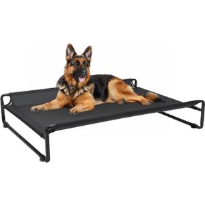 Veehoo Original Outdoor Elevated Dog Bed, Cooling Raised Dog Cot for Large Dogs, Portable Standing Pet Hammock Platform with Washable Breathable Mesh, No-Slip Feet, X-Large, Black, CWC2201