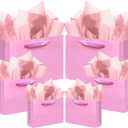 qiqee 10PCS Pink Gift Bags with Ribbon Handles Mulit Assorted Sizes Gift Wide Bags (2pcs Large 13", 4pcs Medium 9.6", 4pcs Small 6.3"22pcs Tissue Paper)
