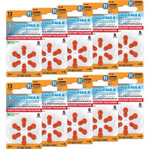 Powermax Size 13 Hearing Aid Batteries, 60 Count Long-Lasting Battery Pack, Orange Long Tab for Easy Change