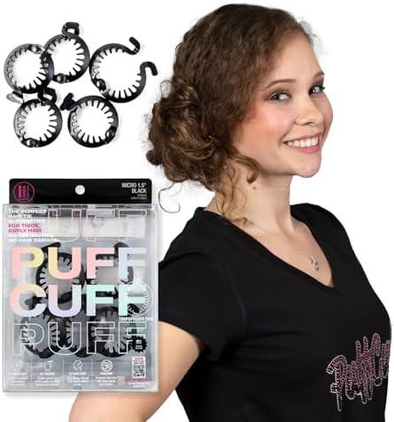 PuffCuff Micro 1.5" Hair Clamps, For All Natural, Thick, Curly, Kinky, Textured, Locs or Braided Hair | Painless, Damage-Free Styling Tool, Black, 5 Pieces