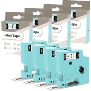 4 Pack Tapes Compatible with DYMO D1 Label Tape 45010 S0720500 Replace for DYMO Label Maker Refills, 1/2Inch x 23Ft, Black on Clear, for Dymo LabelManager 160 210D 280 360D LM1600 D1600 Labeler