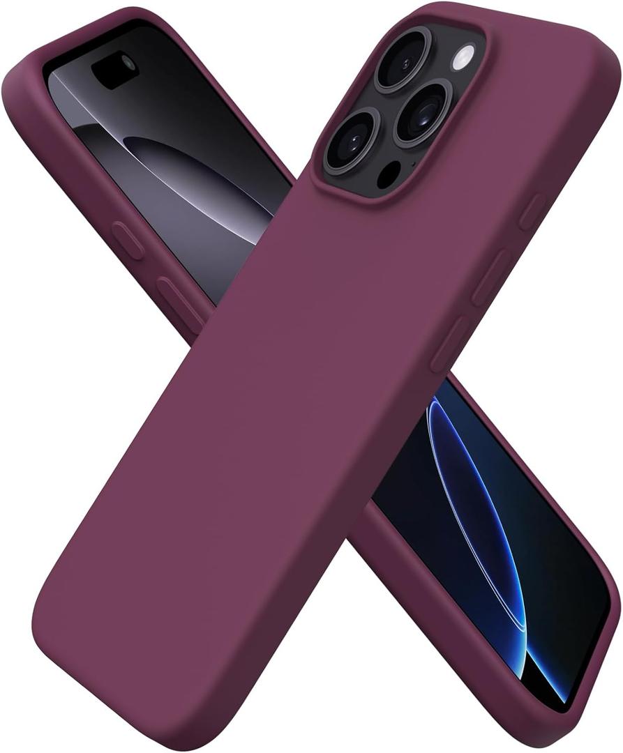 ORNARTO Compatible with iPhone 16 Pro Case 6.3", Slim Liquid Silicone 3 Layers Soft Gel Rubber Shockproof Protective Cover with Anti-Scratch Microfiber Lining-Wine Red