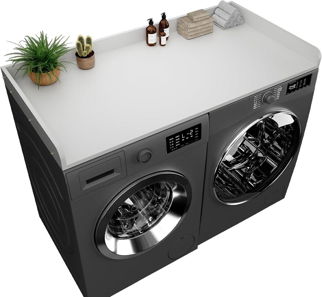 Washer Dryer Countertop, 27.5 x 54 Inch Washer and Dryer Countertop for Laundry Room Organization with Edge Wooden, White