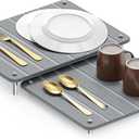 SpaceAid 2 Pack Stone Dish Drying Mats for Kitchen Counter, Expandable Absorbent Rack Dish Pad, Quick Dry Diatomaceous Earth Dishes Mat Tray, Absorbing Sink Stone Mat Board (Gray) (15.8"L x 11.8"W)