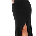 Dressystar Womens Square Neck Midi Bodycon Dress 2025 Summer Sleeveless Slit Ruffle Formal Wedding Guest Dresses (XX-Large, Black)