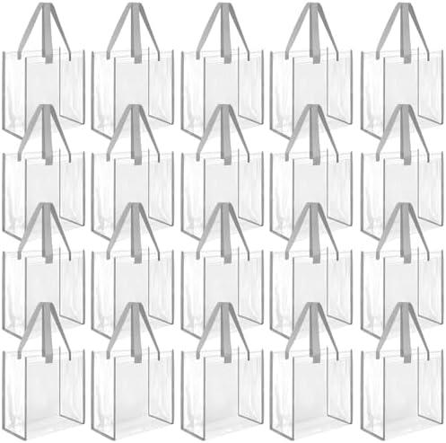 Paterr 20 Pack Plastic Clear Tote Bags 10 x 10 x 4 Inch Stadium Approved Gift Bag with Handles for Women Sports Work Travel