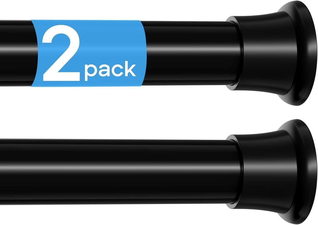 MEXAU 2 Pack Spring Tension Curtain Rods 31-76 Inch Black Shower Curtain Rod No Drilling Adjustable Spring Loaded Curtain Rods 7/8" Diameter Shower Rods for Window Bathroom Closet Doorway Door