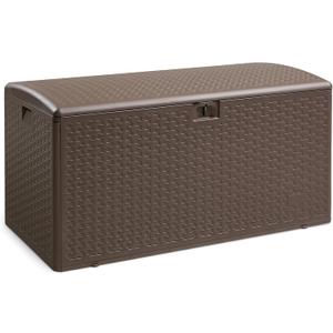 Amazon Basics Outdoor Patio Storage Box 99 Gallon Deck Box, Waterproof and Weather-resistant, Furniture Cushions Garden Tools, Brown