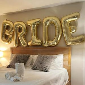 40 Inch Light Gold BRIDE Balloons, Large Champagne Gold Letter Bride Banner Balloons for Bachelorette Party Decorations, Bridal Shower Foil Balloon for Wedding Engagement Bride To Be Decorations
