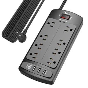 Surge Protector Power Strip - Nuetsa Flat Plug Extension Cord with 8 Outlets and 4 USB Ports, 20 Feet Power Cord (1625W/ 13A), 2700 Joules, ETL Listed, Black