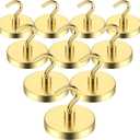 VNDUEEY Magnetic Hooks Heavy Duty, 110 Lbs Super Neodymium Metal Hooks for Hanging, Strong Magnets with Hook for Fridge, Cruise Magnet Hooks for Coat, Banner, Toolbox, and Storage (Gold, Pack of 10)