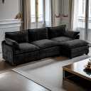 GlasFlength Modular Sectional Couch, Comfy Cloud Couchs with Ottoman/Pillows, 113" 3-Seat Sleeper Deep Seat Sofa, L Shaped Sectional Couch for Living Room, Bedroom, Apartment, Black