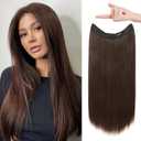 REECHO Invisible Wire Hair Extensions with Transparent Headband Adjustable Size Removable Secure Clips in Straight Secret Hairpiece for Women (20 Inch (Pack of 1), Dark Brown with Copper Highlights)