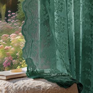 Vintage Lace Curtains 63 Inches Long 2 Panels, Romantic Semi Sheer Floral Lacy Curtain for Living Room, Elegant Window Drapes for Bedroom, Each Panel 55W x 63L, Turquoise