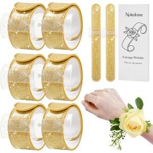 Corsage Wristlet Set of 6 - Gold Slap Bracelet Bands with Acrylic Base - Comfortable Corsage Wristlet Bracelets for DIY Crafting - Elegant Wrist Bands for Wedding - Prom - Party - Photoshoot (No Flowers Included)