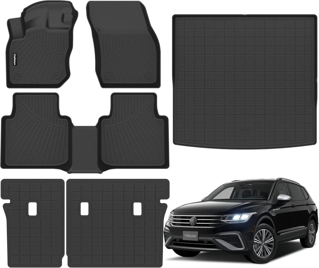 Floor Mat Set for 2025 2026 Volkswagen VW Tiguan Includ Floor Mats & Trunk Liner & Backrest MatAll-Weather, Stain-Resistant Car Floor Liners, Accessory Custom Fit for Volkswagen Tiguan 2025 (Black)