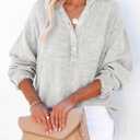 Dokotoo Womens Casual Button V Neck Long Sleeve Shirts Oversized Solid Blouses Tops (Gray, M)