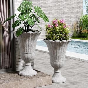 24" Tall Planters for Outdoor Plants Fluted, White Set of 2