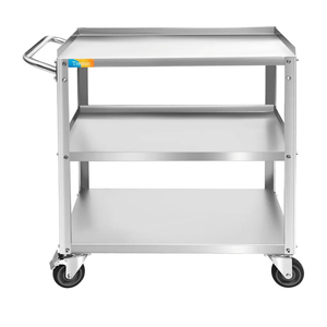 Treshin 3 Tier Stainless Steel Utility Cart Commercial Heavy Duty Rolling Cart Food Storage Service Trolley with Handle and Wheels for Kitchen Restaurant Hospita Lab and Hotel 16.5"W x 27.6"L x 31.9"H