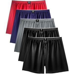 YESWEL Satin Boxers for Men 5 Pack, Silk Boxer Briefs Shorts with Button Fly, Breathable Loose Men's Underwear for Sleep Multicolor L