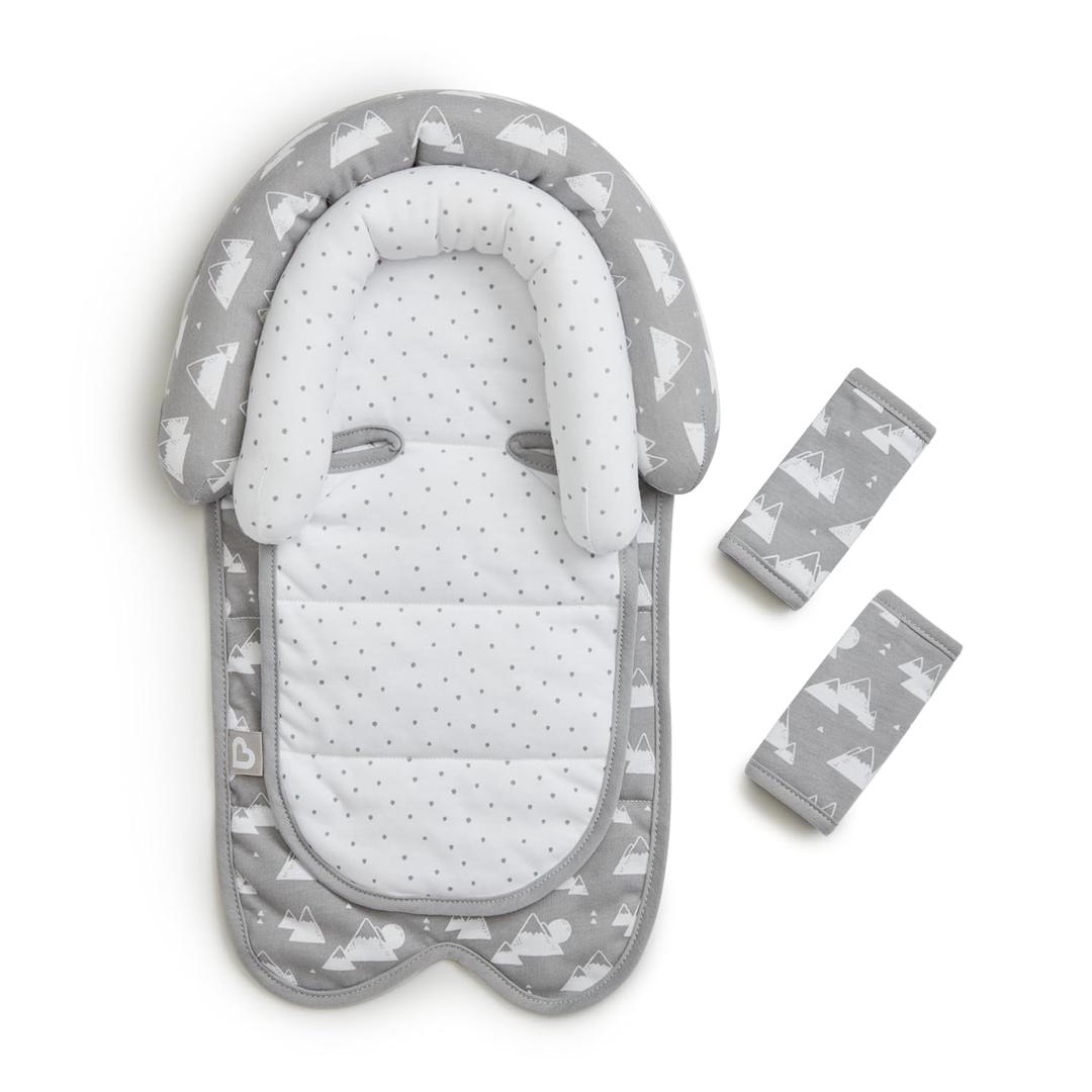 Munchkin Brica XtraGuard Head Support & Strap Cover for Baby Car Seats with Silver-Ion Technology, Mountains (Grey)