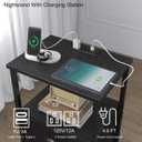 Nightstand with Charging Station, LED Night Stand Set 2, Bedside Table End Table Set of 2, Bedroom Table with 2 Fabric Drawers PU Finish, 3-Tier Storage Side Table for Bedroom,Black