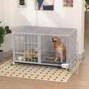 aboxoo 48/42 inch Heavy Duty Metal Dog Crate for 2 Dogs/Large Dog,All Metal Open Top,Dog Kennel Indoor with Wheels,Floor Grid, Tray, Divider and Feeding Bowl (Sliver)