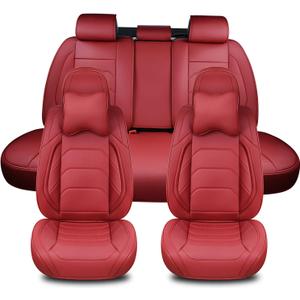 Martha Red Car Seat Covers Full Set, Breathable Leather Automotive Front and Rear Seat Covers & Headrest for Comfortable Driving, Universal Auto Interior Fit for Most Kinds of Vehicles, Cars