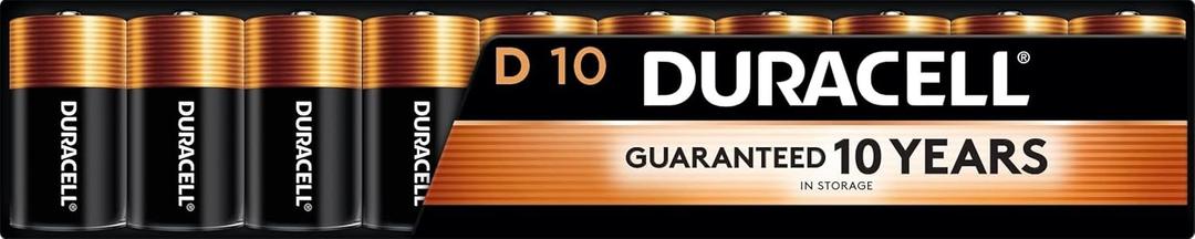 Duracell Coppertop D Batteries, 10 Count (1 Pack), D Battery with Long-lasting Power, All-Purpose Alkaline Battery for Household and Office Devices