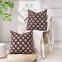 Neutral Floral Throw Pillow Covers 18x18 Vintage Farmhouse Cushion Covers Boho Home Decor for Sofa Chair Couch Throw Pillows for Living Room Bedroom Accent Brown Velvet Floral Pillowcases Set of 2