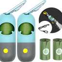 2 Pack Poop Bag Holder with Rechargable Flashlight Dog Poop Bags Dispenser for Leash with Green Scented Dog Waste Bags and USB Cable(Blue,2 Dispenser 60 Bags)