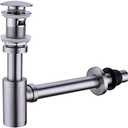 GORDEE Bathroom Sink Stopper P-Trap Complete Set Adjustable Bottle Trap Solid Brass Sink Drain Kit Tube and Pop Up Drain Stopper Set with Overflow, Brushed Nickel Silver