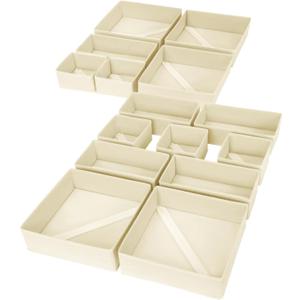 DIMJ Drawer Organizer Clothes, Pack of 15 Dresser Organizer, Foldable Closet Organizers and Storage, Fabric Dresser Bins, Drawer Dividers for Nursery, Baby Clothes, Underwears, Sock (Beige)