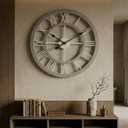 24 Inch Large Rustic Wall Clock Silent Non-Ticking Wooden Wall Clocks with Roman Numerals Farmhouse Decorative Clock for Living Room Bedroom Office (Grey, 24 Inch)