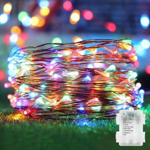 echosari 2 Pack Fairy Lights Battery Operated 200 LED 66Ft Silver Wire Starry Colored String Lights Auto Timer 8 Modes Waterproof Mini Christmas Fairy Lights for Bedroom Wedding Decor (Multicolor)