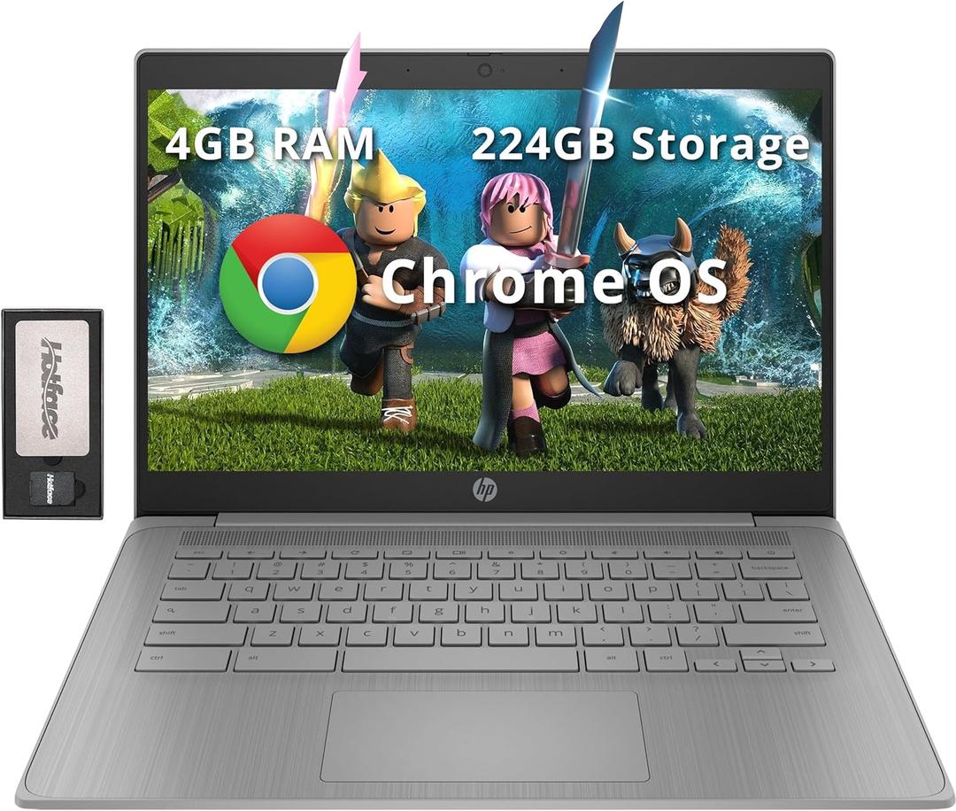 HP Chromebook 14" HD Laptop, Intel Celeron N4120, 4GB LPDDR4, 224GB Storage(64GB eMMC+160GB Docking Station Set), Intel UHD Graphics 600, Wi-Fi 5, 720p Camera, Fast Charge, Chrome OS, Gray