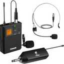 TONOR UHF Wireless Microphone System with Headset Mic/Lavalier Lapel Mic, Bodypack Transmitter, Rechargeable Receiver, 15 Channels 200ft Range 1/4" Output for Recording Live Performance PA Speaker