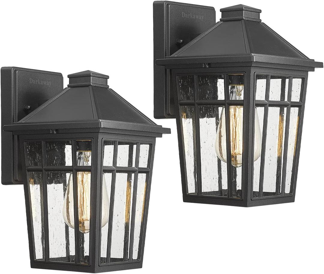 Darkaway Outdoor Sconce Lights Wall Light Fixtures, Front Porch Light Outdoor Wall Anti-Rust Waterproof Aluminum with Glass Exterior Light Fixture for Patio, Yard, Doorway, Garage (2 Pack, Black)