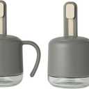 2 Pack Kitchen Seasoning Spice Box with Spoon and Brush, 8.7oz/260ml Glass Oil Sauces Sugar Salt Condiment Containers with Lid and Handle Grey Color