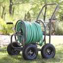 Liberty Garden Residential Grade Four Wheel 250 Foot Capacity Steel Frame Water Hose Reel Cart with Basket for Backyard, Garden, or Home, Brown, Bronze