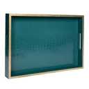 MAONAME Faux Leather Tray, Rectangular Serving Tray with Handles, Green Decorative Trays for Coffee Table, Shagreen Ottoman Trays for Living Room, Office, 17" x 12"