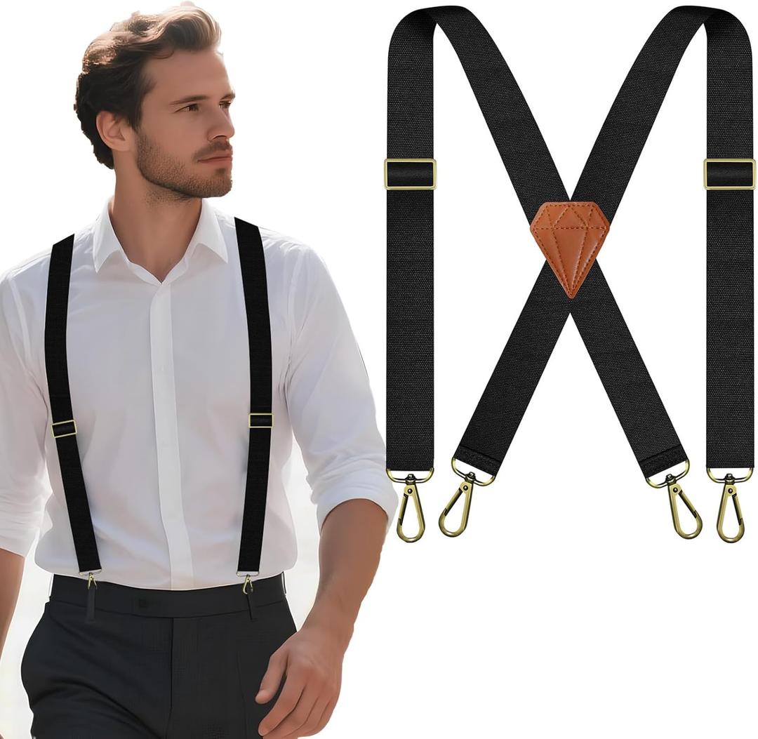 Suspenders for Men Heavy Duty Elastic, 1.5 Inches Mens Suspenders for Jeans, Adjustable Work X-Back for Dress Pants (Black)