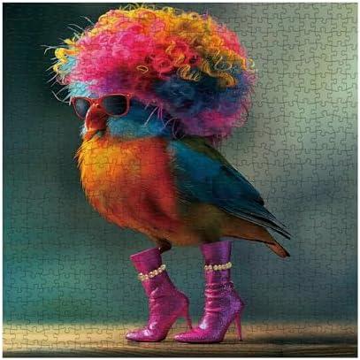 Colorful Bird Puzzles for Adults 1000 Pieces, Funny Challenging Art Animal Jigsaw Puzzles, Hard Difficult Heels Wig Puzzle