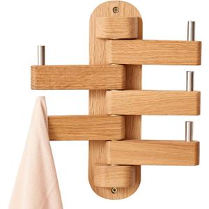 Oak Wood Coat Hooks, Coat Rack Wall Mount Swivel & Heavy Duty Wall Hooks for Bedroom, Entryway, Living Room, Bathroom,Office, Classroom (Natural)