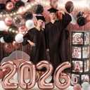 2026 Graduation Decorations, 86PCS Black and Pink Graduation Party Decoration Supplies Grad Balloon Arch Kit with Led Light Strings, Balloon Boxes with Letters & Foil Curtains for High School College