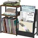 LELELINKY Record Player Stand with Vinyl Storage, 3 Tier Turntable Stand with Display Shelf Storage Up to 150 Albums,Brown End Table for Living Room