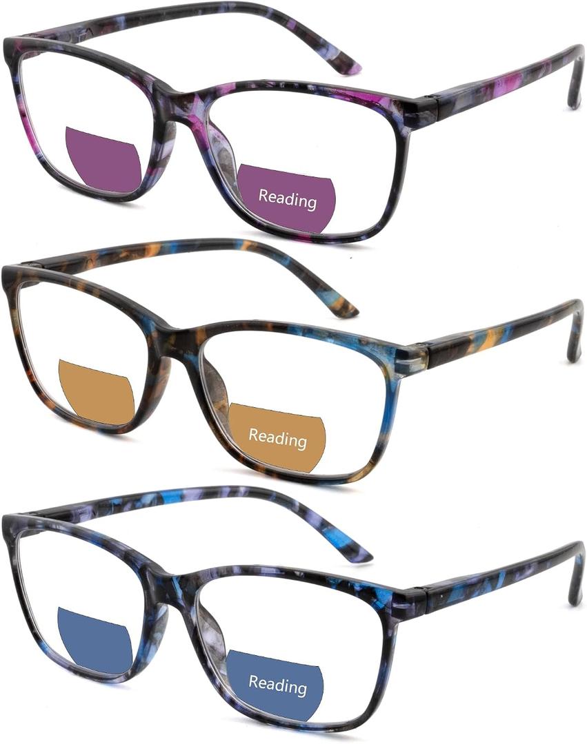 Bifocal Reading Glasses Women Clear Top Eyeglasses,Pattern Print Stylish Ladies Readers Spring Hinge