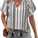 Unixseque Summer Tops for Women Casual Boho Blouses Short Sleeve V Neck Shirts Tie Front 2025 Trendy Beach Vacation Clothes (XX-Large, Black White Stripe)