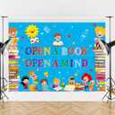 3 x Reading Themed Backdrop Open a Book Open a Mind Background World Book Day Children Students Classroom Party Decorations Library Elementary Banner Photo Booth Props (7X5FT)